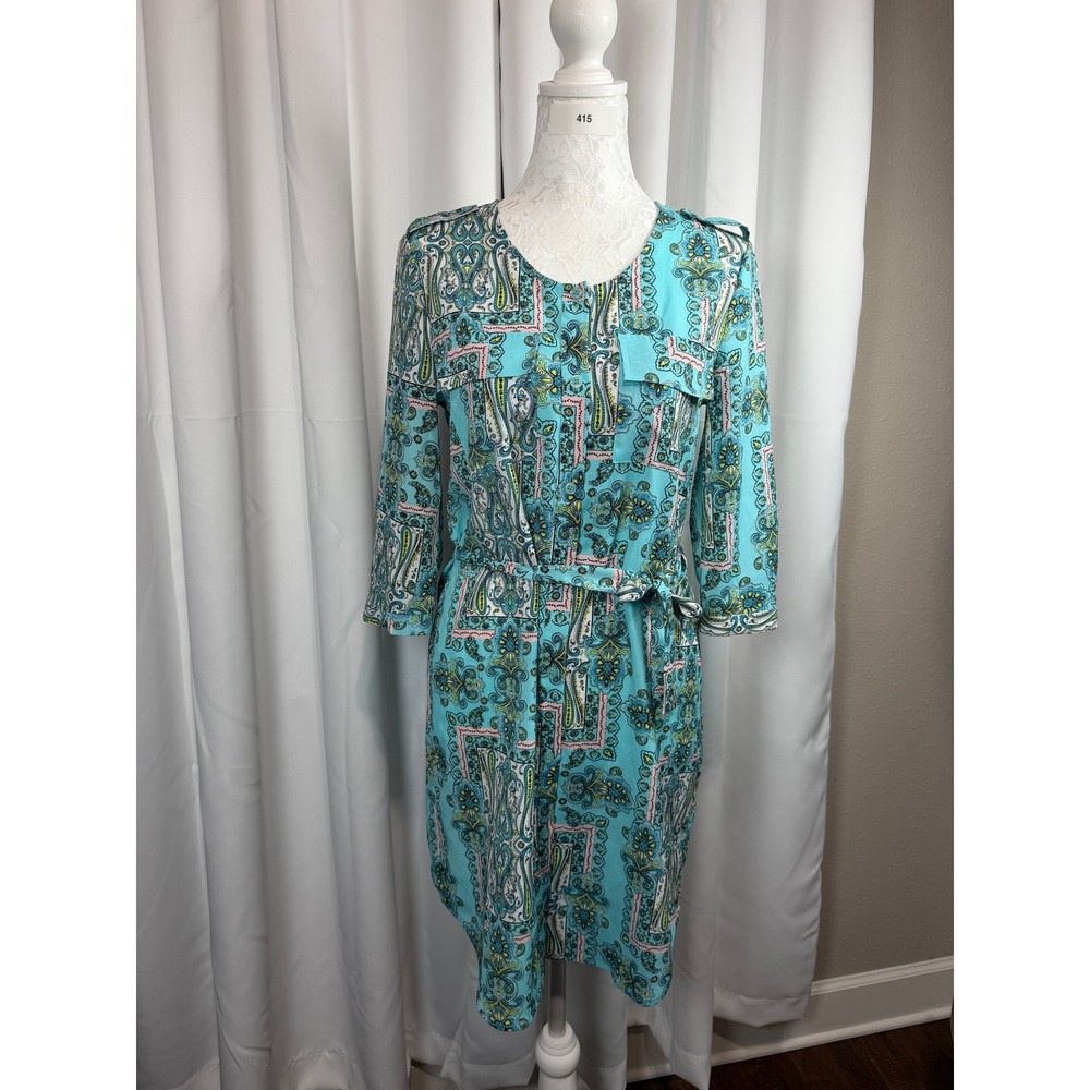 Victoria's Secret Turquoise Paisley Button Front Tie Waist Shirt Dress XS